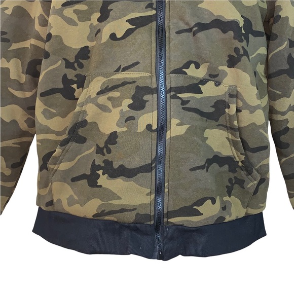 Swiss Cross Men's Jacket Camo Faux Shearling Lined Olive Green Hooded - Picture 4 of 12